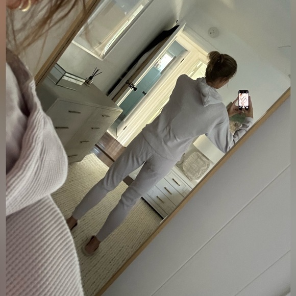 Lilac pastel waffle cotton hoodie & jogger lounge wear matching set - Picture 11 of 14